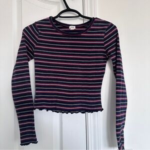 Garage Navy Striped Long Sleeve Ribbed Tee